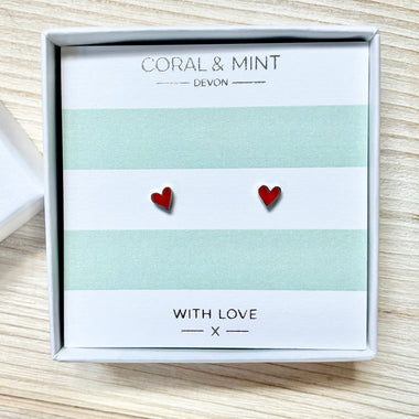 Mini Heart Studs- Berry Red