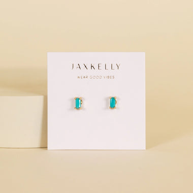Baguette Turquoise Gold Earrings