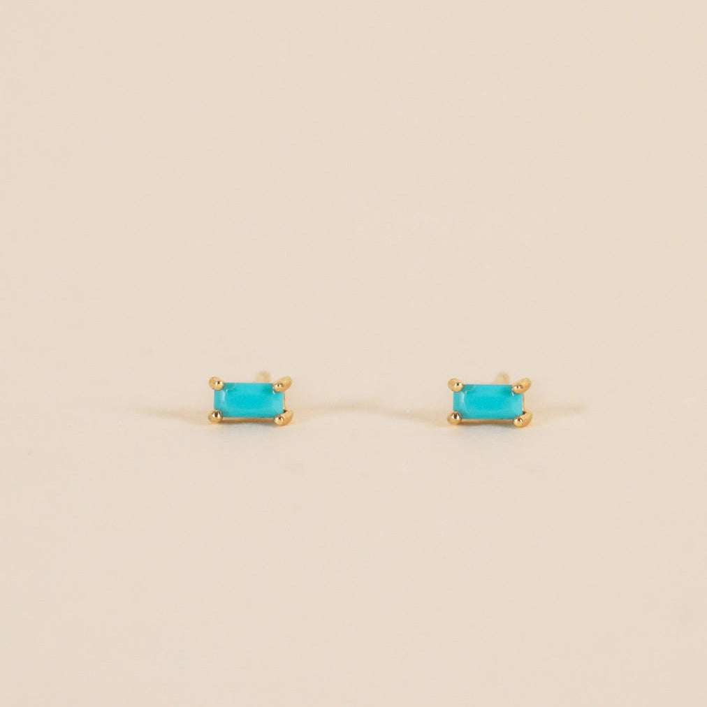 Baguette Turquoise Gold Earrings
