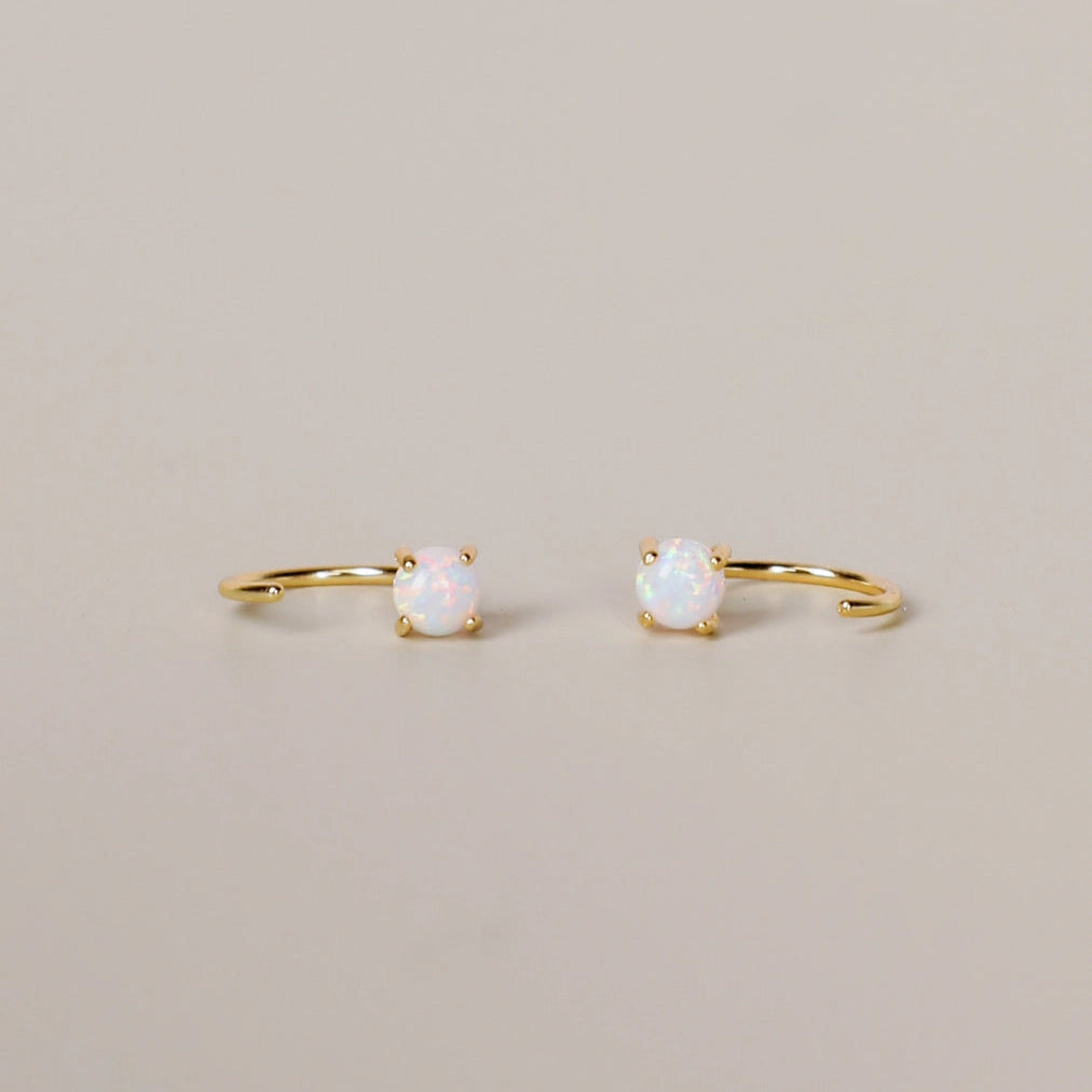 Huggies White Opal Gold Earrings