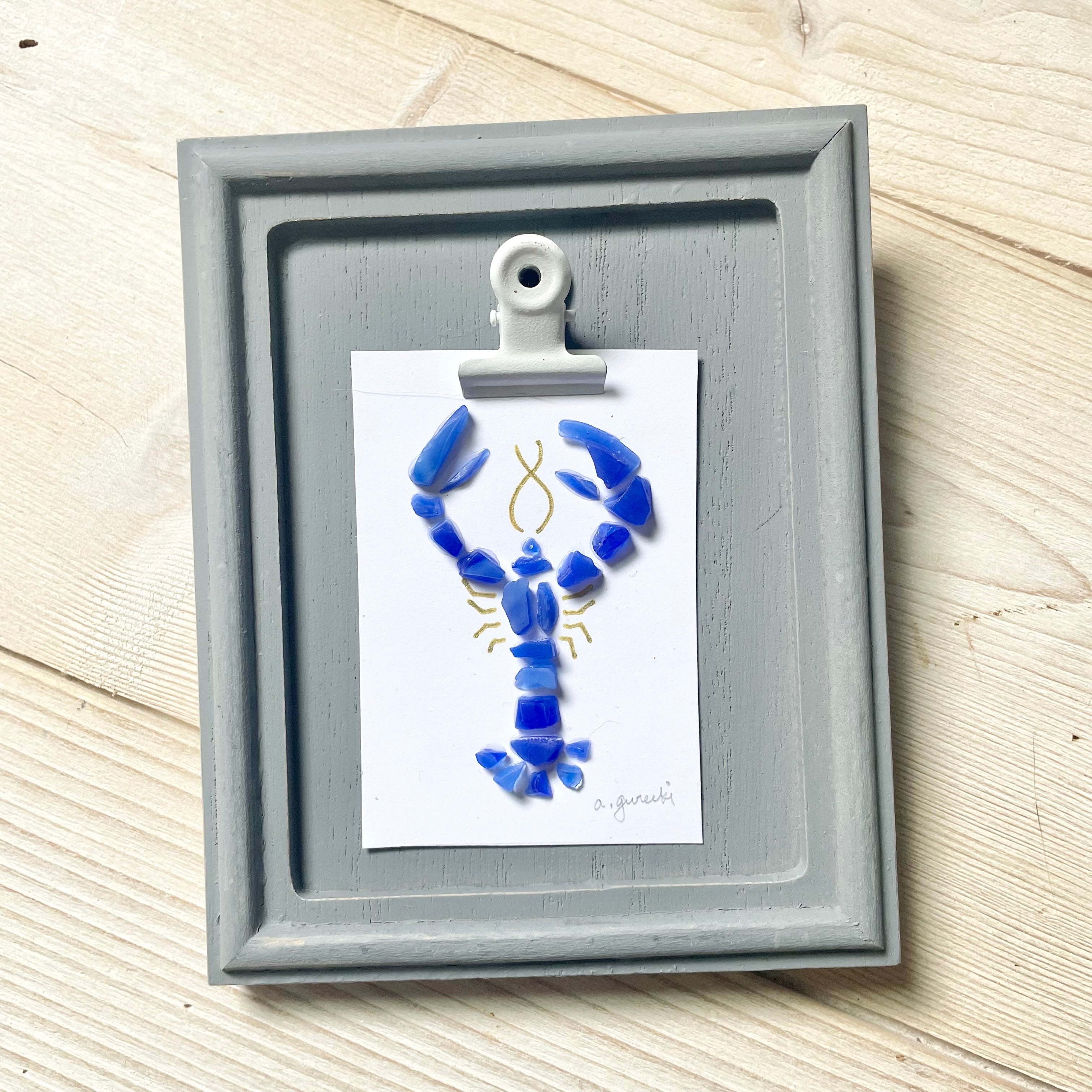 Blue Sea Glass Lobster Mini Frame