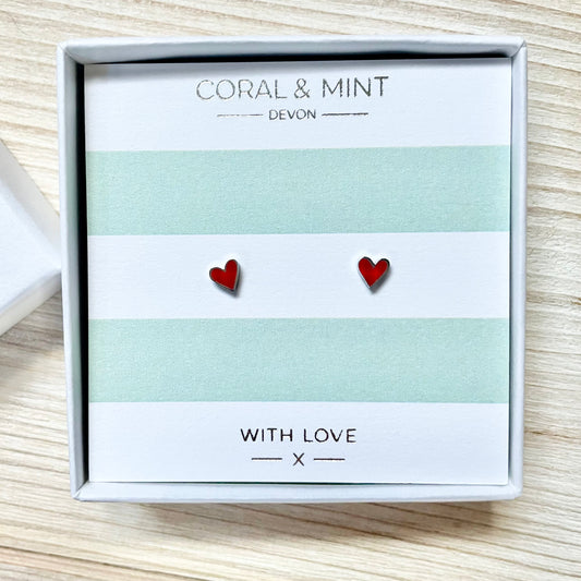 Mini Heart Studs- Berry Red
