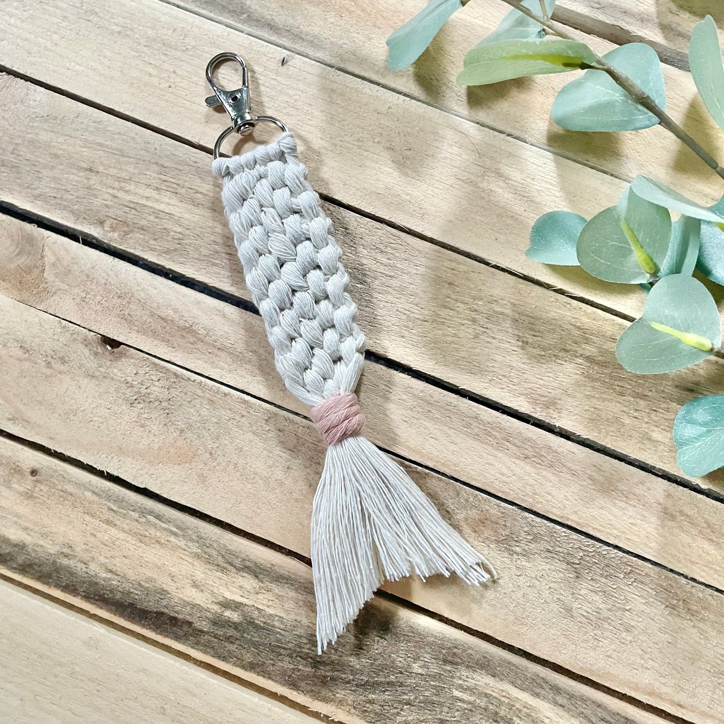 Braided Ivory Mermaid Tail Keychain