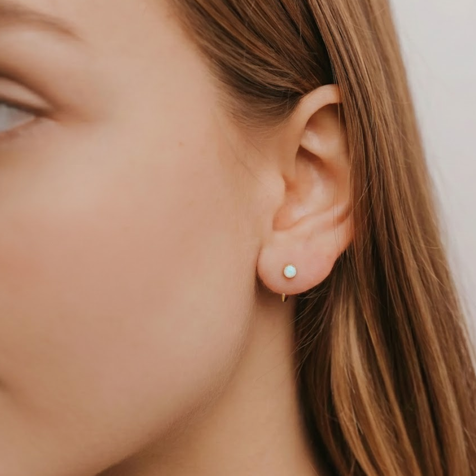 Huggies White Opal Gold Earrings