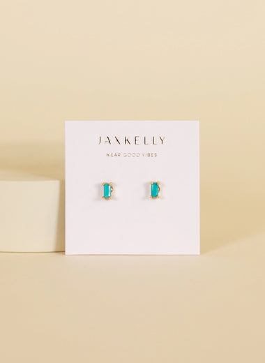 Baguette Turquoise Gold Earrings