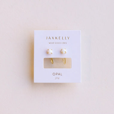 Huggies White Opal Gold Earrings