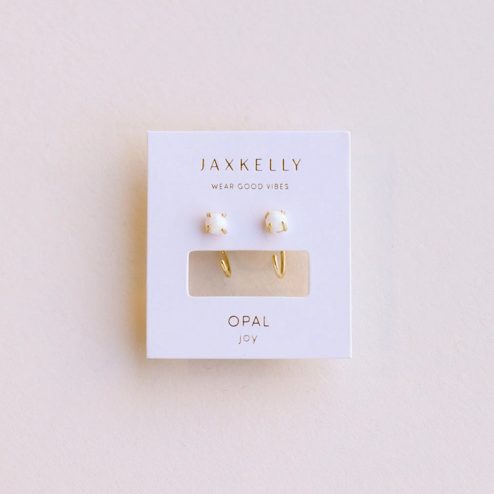 Huggies White Opal Gold Earrings