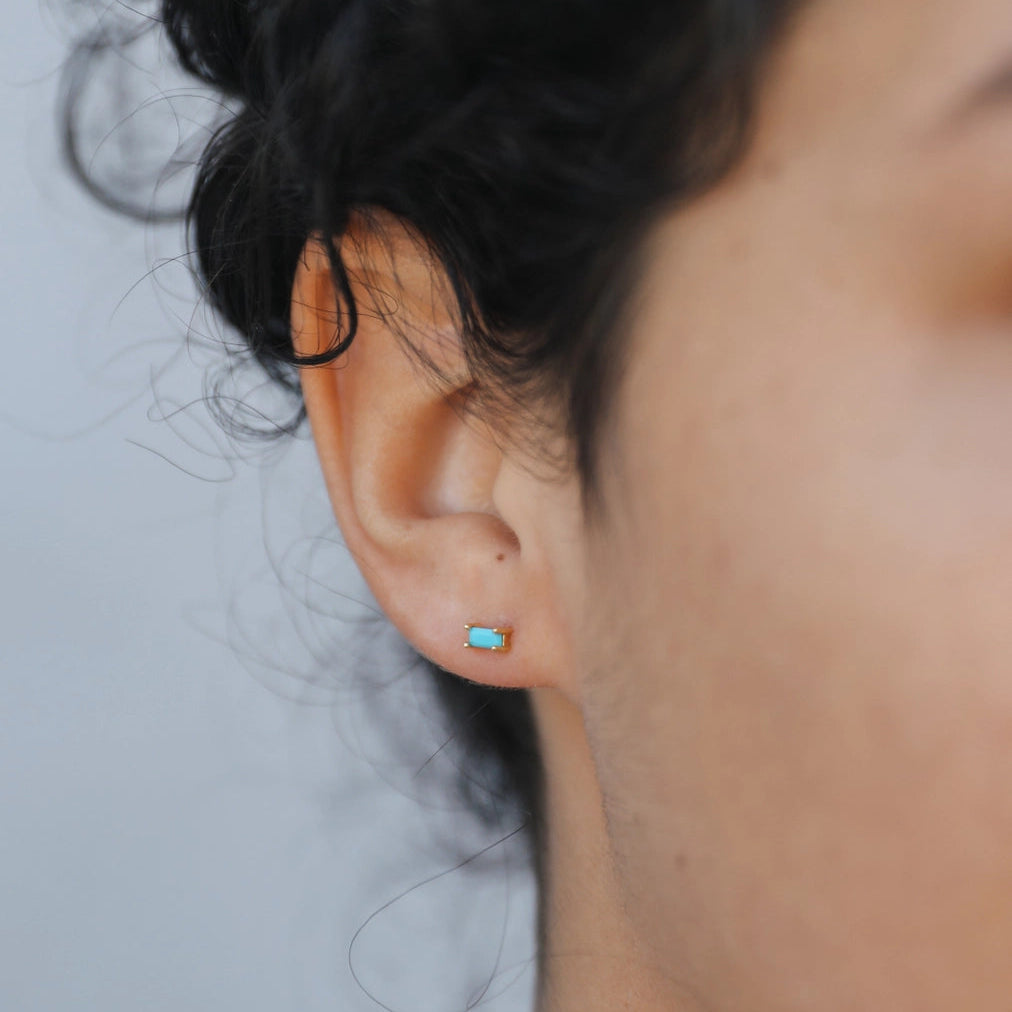 Baguette Turquoise Gold Earrings