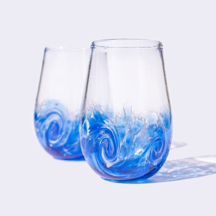 Hand Blown Cape Cod Wave Wine Glass