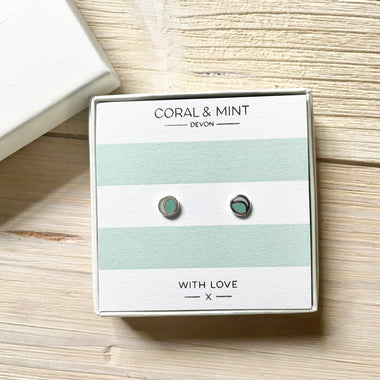 Duo Circle Studs- Light + Dark Mint Enamel