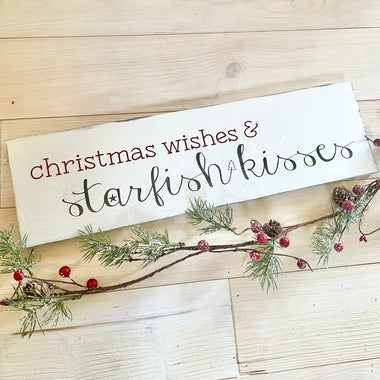 Christmas Wishes & Starfish Kisses Coastal Wooden Sign