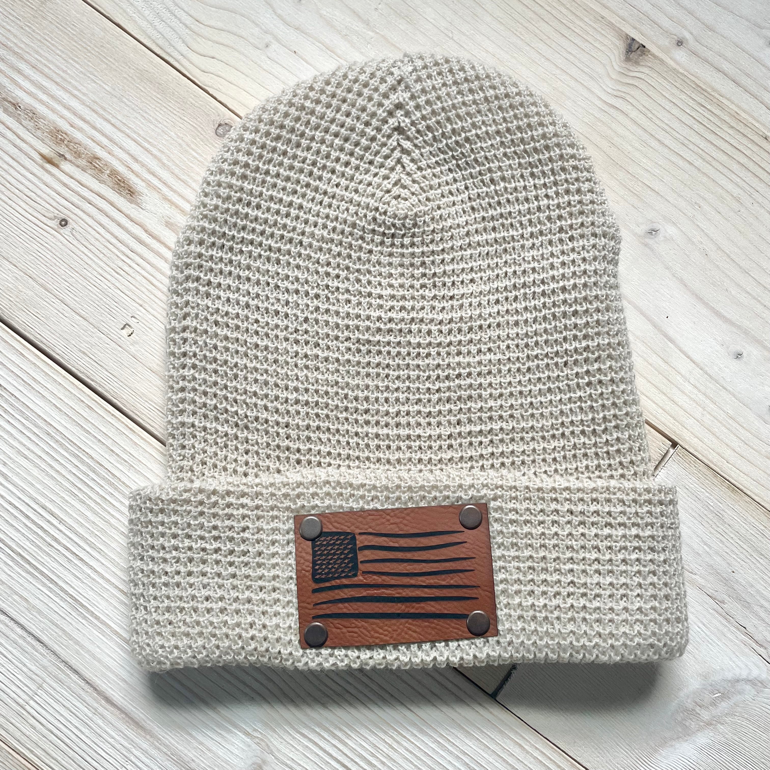 Shark Flag Patch Waffle Knit Beanie