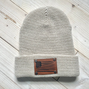 Shark Flag Patch Waffle Knit Beanie