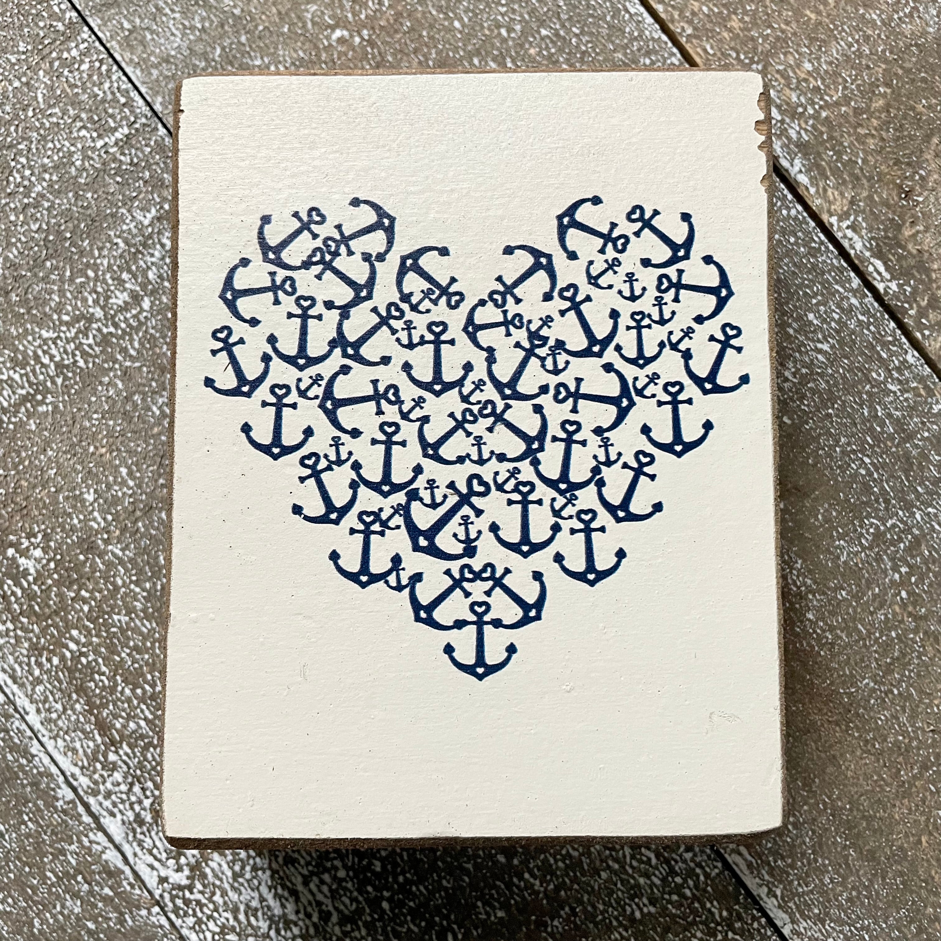 Anchor Heart Decorative Wooden Block