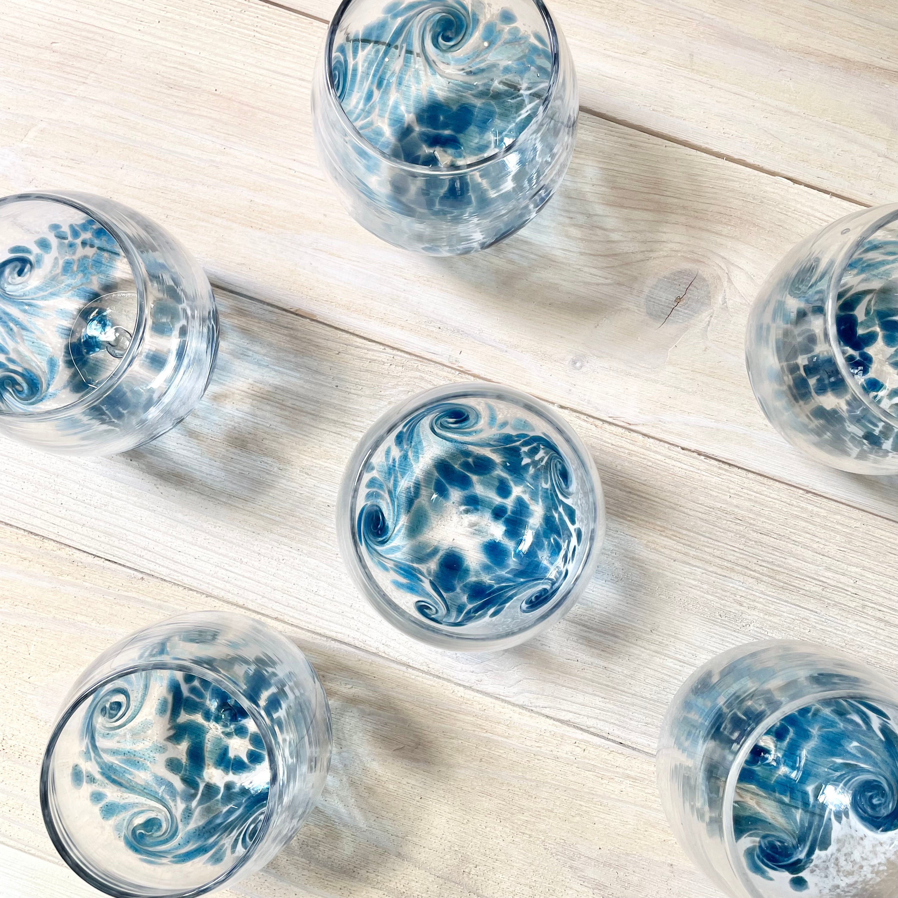 Hand Blown Gurnet Road Wave Wine Glass