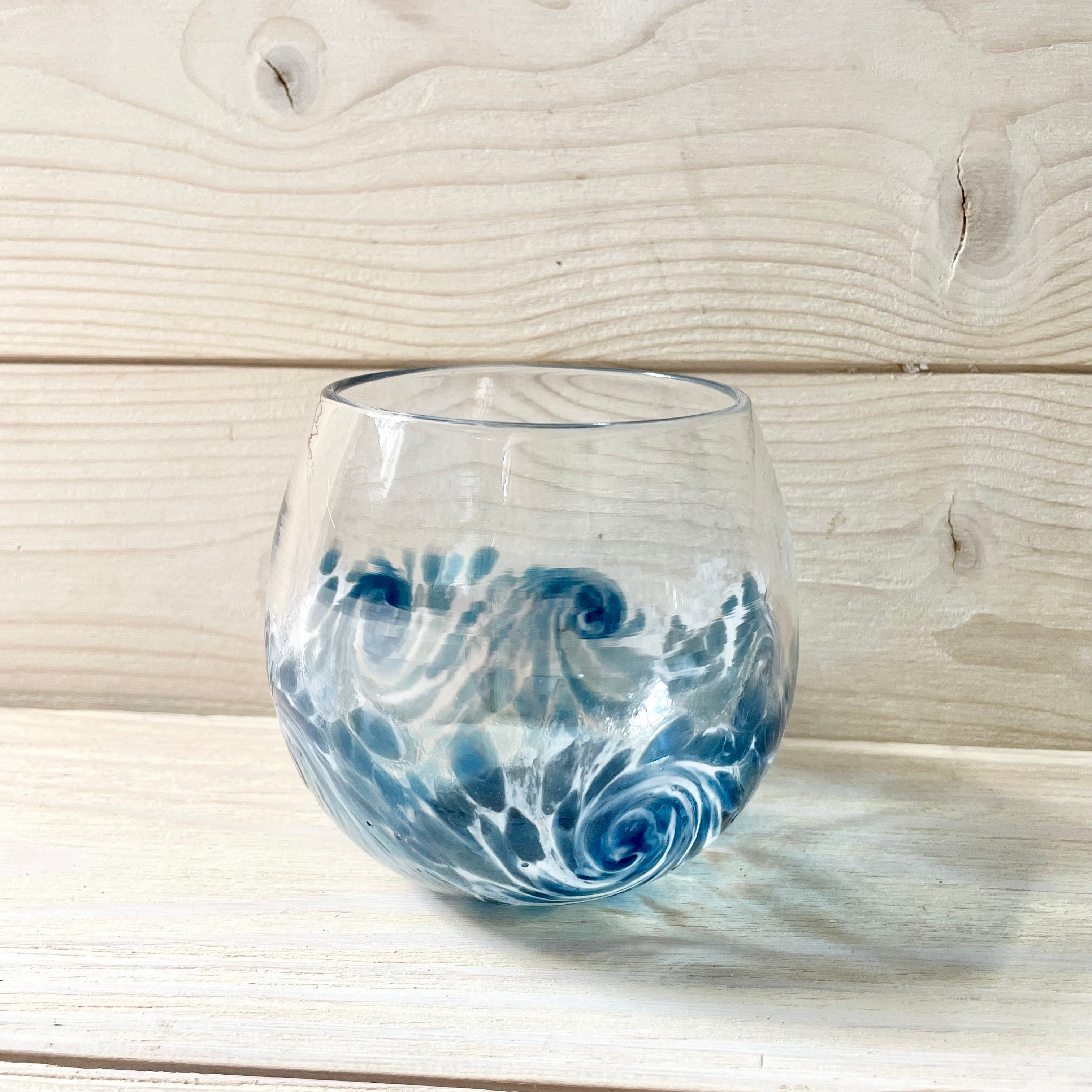 Hand Blown Gurnet Road Wave Wine Glass