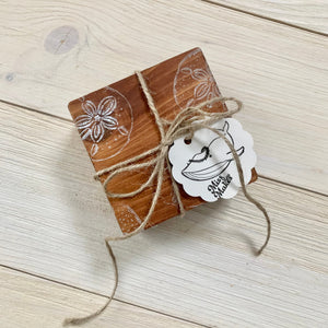 Ocean Stained + Stamped Wood Coaster Set