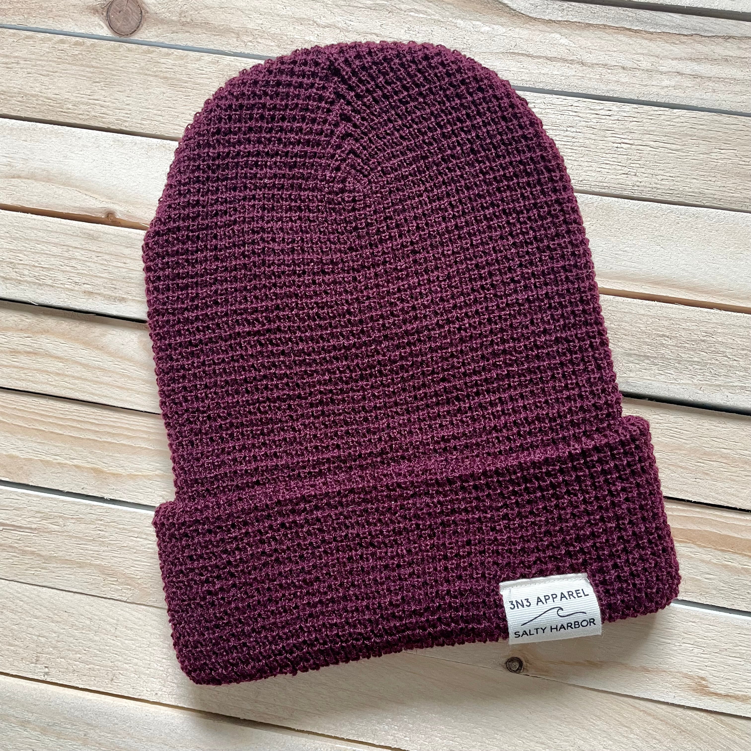 Maroon Waffle Knit Logo Beanie