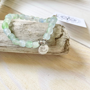 Blue-Green Swirl Glass Wave Charm Bracelet